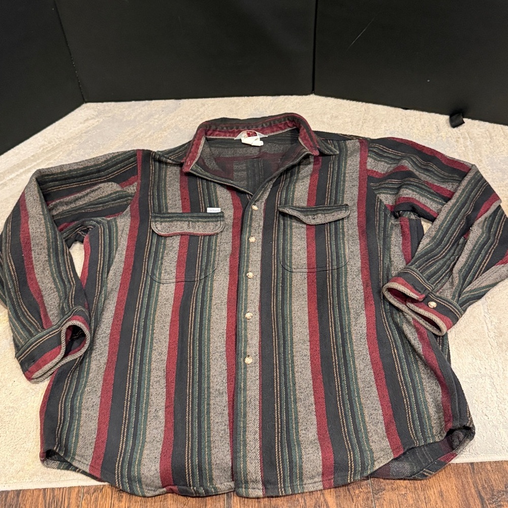 Vtg 90’s Carhartt Vertical Stripe Button Flannel Shirt Men’s XXLarge USA Made